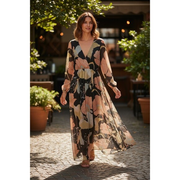 Lulu's Maxi Dress XS Wondrous Water Lilies Maxi Fairy Grunge Whimsigoth - Picture 9 of 16